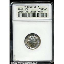 1944 10C Dime--Broadstruck, Counting Wheel Mark--ANACS (MS63).