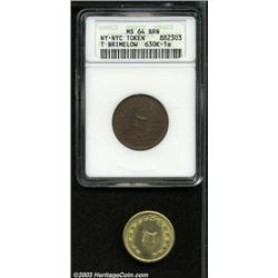 1863 T. Brimelow New York Civil War Token MS64 Brown ANACS,