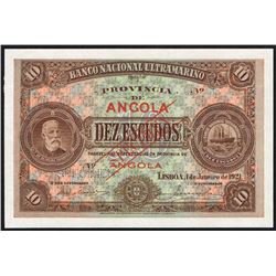 Angola, 10 Escudos, 1st January 1921,  Pick#  58s, SPECIMEN, Banco Nacional Ultramarino, UNC