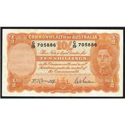 Australia, 10 Shillings, 1942,  Pick#  25b, Commonwealth of Australia, SL# G/19-705886, VF