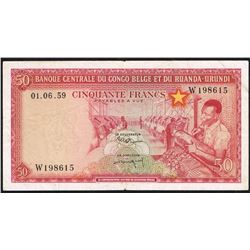 Belgian Congo, 50 Francs, 01.06.1959,  Pick#  32, Banque Centrale Du Congo , SL# W-198615, VF