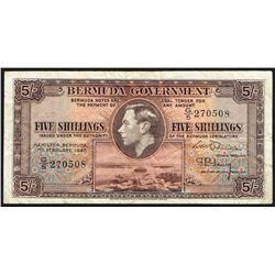 Bermuda, 5 Shillings, 17 Feb 1947,  Pick#  14, Bermuda Governmnet, SL# G/5-270508, FINE