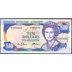 Bermuda, 10 Dollars, 20th Feb 1989,  Pick#  36, Bermuda Monetary Authority, SL# B/1-000469, UNC