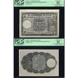 Ceylon, 10 Rupees, 1.10.1939, UNL, PHOTOGRAPHIC ESSAY, KING GEORGE VI, SL# D/00-000000, PCGS 63 UNC