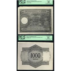 Ceylon, 1000 Rupees, 1.10.1939, UNL, PHOTOGRAPHIC ESSAY, KING GEORGE VI, SL# H/00-000000, PCGS63 UNC