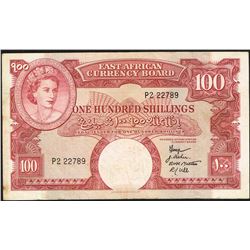 East Africa, 100 Shillings, 1958-60,  Pick#  40, East African Currency Board, SL# P2 22789, VF