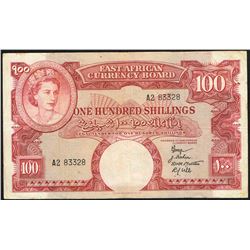 East Africa, 100 Shillings, 1958-60,  Pick#  40, East African Currency Board, SL# A2 83328, VF