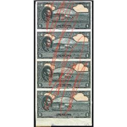 Ethiopia, 1 Dollar, 1945,  Pick#  12, UNCUT SHEET OF 4, State Bank Of Ethiopia, UNC