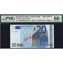 European Union - Belgium, 20 Euros, 2002,  Pick#  3S1, SPECIMEN, SL# Z00000000009, PMG 66 EPQ UNC