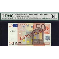 European Union - Germany, 50 Euros, 2002,  Pick#  4S1, SPECIMEN, SL# X00000000002, PMG 64 EPQ UNC