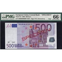 European Union - Italy, 500 Euros, 2002, Pick#  7S1, SPECIMEN,SL# S00000000007, PMG 66 EPQ UNC