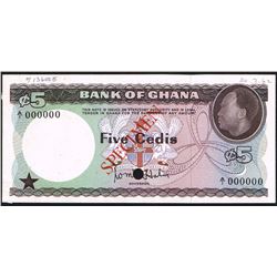 Ghana, 5 Cedis, 1965,  Pick#  6s, SPECIMEN, Bank of Ghana, SL# A/1 000000, UNC