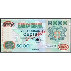 Ghana, 5000 Cedis, 1996, Pick#  34A, SPECIMEN, Bank Of Ghana, SL# E1 0000000, UNC