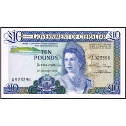 Gibraltar, 10 Pounds, 21st Oct 1986,  Pick#  22b, Government of Gibraltar, SL# A923396, UNC