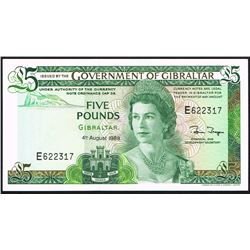 Gibraltar, 5 Pounds, 4th Aug 1988,  Pick#  21b, Government of Gibraltar, SL# E622317, UNC