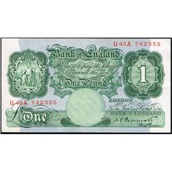 Great Britain, 1 Pound, 1948-49,  Pick#  369a, Bank of England, SL# U 43A 742355, XF