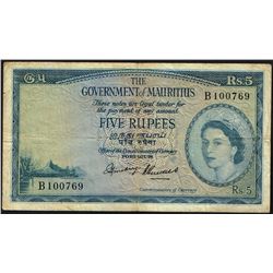 Mauritius, 5 Rupees, ND(1954),  Pick#  27, The Government of Mauritius, SL# B 100769, FINE