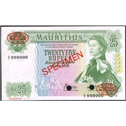 Mauritius, 25 Rupees, ND(1967),  Pick#  32s, SPECIMEN NO. 013, Bank of Mauritius, SL# A/2 000000, AU