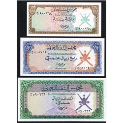 Oman, 100 Baisa - 1/2 Rial, 1973,  Pick#  7a, 8a, 9a, Oman Currency Board, UNC