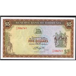 Rhodesia, 5 Dollars, 15th May 1979,  Pick#  32c, Reserve Bank of Rhodesia, SL# M/23-386741, AU