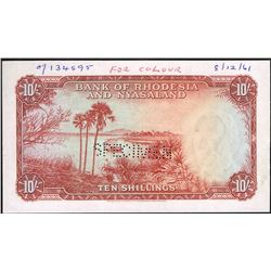 Rhodesia & Nyasaland, 10 Shillings, 1961,  Pick#  like 20s, OBVERSE PROGRESSIVE PROOF/SPECIMEN, AU