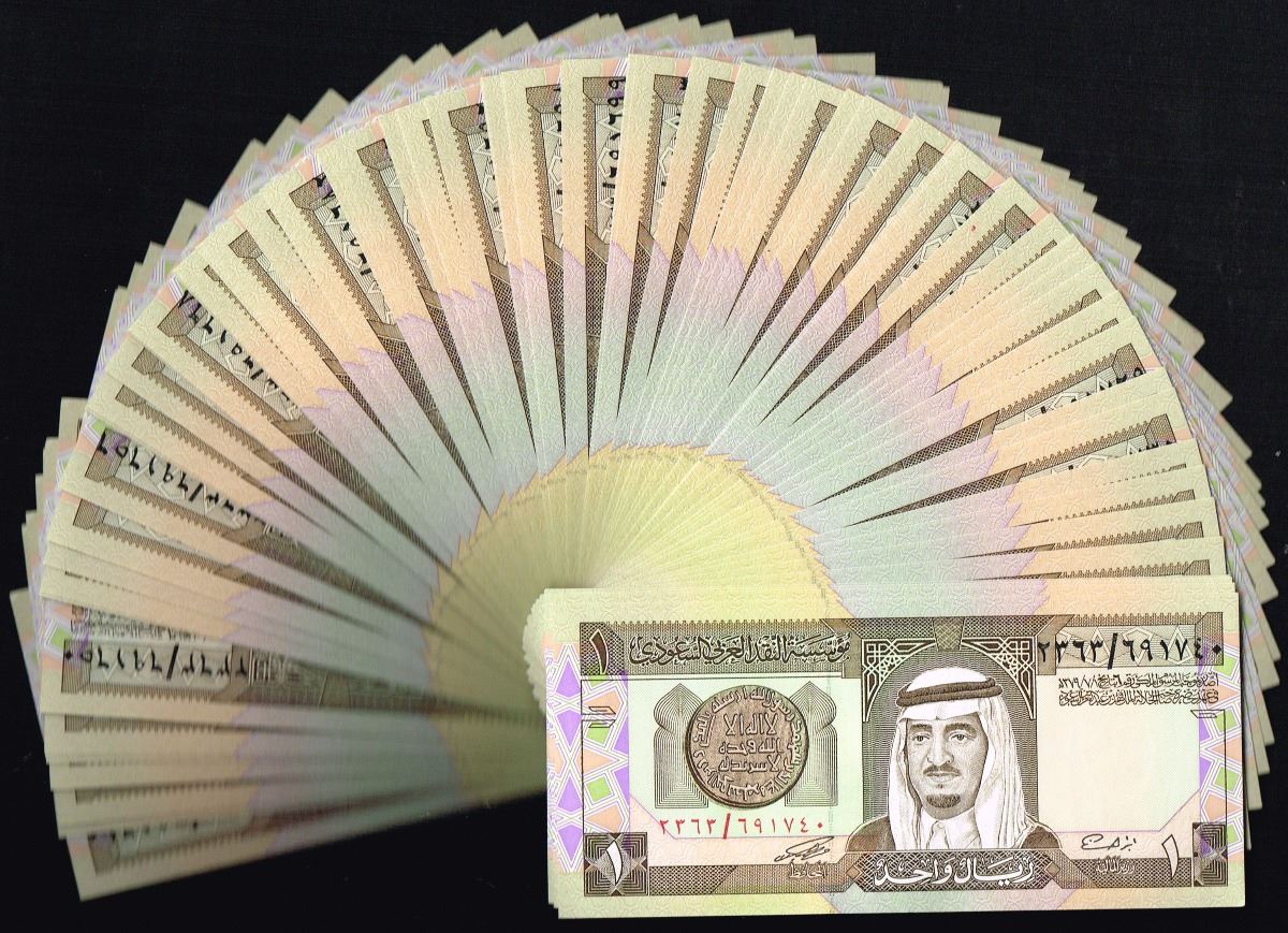 Saudi Arabia, 1 Riyal , AH1379 (1984), Pick# 21d, BUNDLE OF 100 NOTES ...