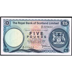 Scotland, 5 Pounds, 1st May 1975,  Pick#  337a, The Royal Bank, SL# A/37 -225653, AU