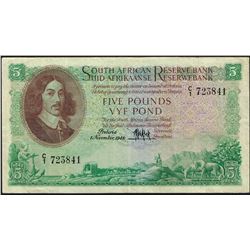South Africa, 5 Pounds, 1948,  Pick#  94, South African Reserve Bank, SL# C/1-723841, VF