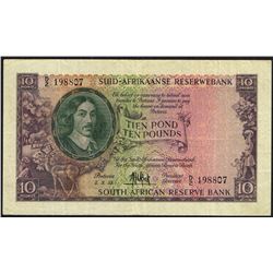 South Africa, 10 Pounds, 5th Mar 1953,  Pick#  99, South African Reserve Bank, SL# D/2-198807, VF