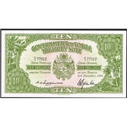 Tonga, 10 Shillings, 3rd Nov 1966,  Pick#  10e, Government of Tonga , SL# C/1-77012, UNC