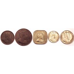Ceylon , 1/2 - 25 Cents , 1905 - 1910 , KM# 101, 102, 103, 97, 98. , British - Decimal Coinage. , VF