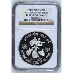 India , 100 Rupees , 1981 , KM# 277 , PROOF , NGC PF67 Ultra Cameo