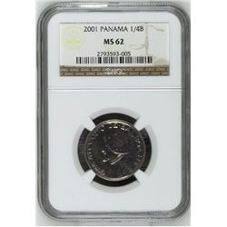 Panama  , 1/4 Balboa , 2001 , KM# 128 , NGC MS 62