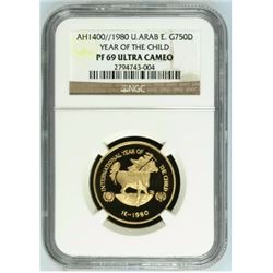 United Arab Emirates , 750 Dirhams , AH1400 - 1980 , KM# 8 , Year Of The Child- PROOF. , NGC PF 69