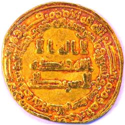 ABBASID DINAR, TEMP: WASIQ, MINT: MADINAT SALAM, 3.92g, 21mm, , AH227, VF