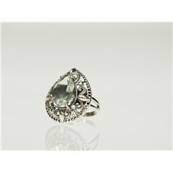 #24-STERLING SILVER  GREEN AMETHYST RING SIZE 6