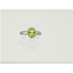 #29-STERLING SILVER PERIDOT & CUBIC ZIRCONIA RING SIZE 7