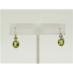 #40-14KT GOLD PERIDOT AND BLUE TOPAZ EARRINGS
