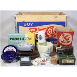 WOODEN PEPSI CRATE COLLECTIBLE WITH VINTAGE COMBI-