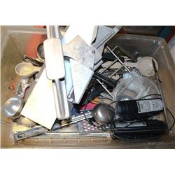 BIN WITH MANDOLIN VEGGIE SLICER, UTENSILS AND MORE