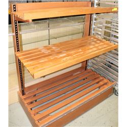 WOODEN 3 TIER SHELF ON CASTORS