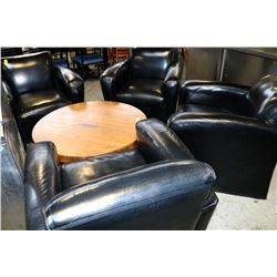 SET OF FOUR BROWN LEATHER LOUNGE CHAIRS WITH