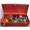 Image 1 : RED METAL TOOLBOX FILLED WITH TOOLS AND CONTENTS