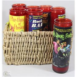 WICKER BASKET WITH 7 VINTAGE ADULT NOVELTY