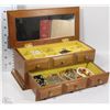 Image 1 : WOOD JEWELRY BOX WITH CONTENTS - TOP LID OPENS TO