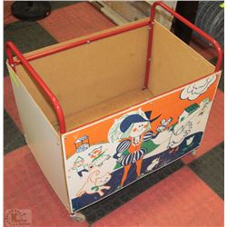 VINTAGE 1950 PULL TOY BOX ON WHEELS