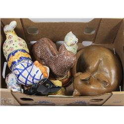 FLAT OF CAT FIGURINES MADE OF VARIOUS MATERIALS