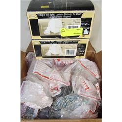 TWO BOXES OF LIGHT FIXTURES AND BOX OF VARIOUS