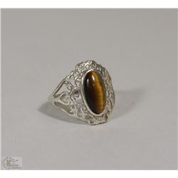 .925 SILVER RING WITH TIGER EYE LOOKING STONE