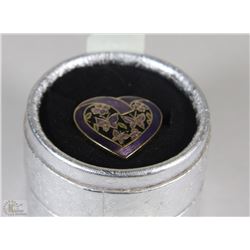 PURPLE ENAMEL HEART SHAPED BROOCH